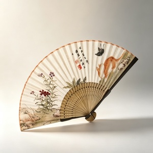 Vintage Chinesische Malerei Blumen-Kalligrafie Papierfächer, Natürliche Bambusrippen Tragbarer Faltbarer Fächer, Orientalisches Geschenk Hanfu Foto-Requisite - Product Image 3