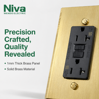 Prise murale GFCI Niva US 20A 120V avec interrupteur différentiel, panneau en laiton massif, idéale pour villas de luxe et hôtels