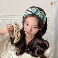 Bandeau de cheveux en paille à tricoter coréen femmes noeud tressé coloré cerceaux à tête large Eur-American Bow Knot bandeaux Diademas