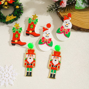 Vente en gros de boucles d'oreilles de Noël en acrylique mignon dessin animé casse-noisette <span class=keywords><strong>soldat</strong></span> bonhomme de neige <span class=keywords><strong>bottes</strong></span> de cowboy occidentales boucles d'oreilles pour femmes - Product Image 5