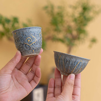 Tasse à thé individuelle en céramique grossière et porcelaine, motif Nuages Auspicieux et Lotus, style chinois, rouge silex, pour homme et femme, paire assortie