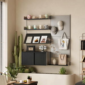 Étagère murale avec rail en acier inoxydable, support de rangement à niveaux, librement combinable pour le rangement mural - Product Image 1