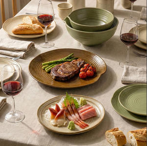 Juego de vajilla rústica de gres hecho a mano de estilo natural, plato de cerámica texturizado de 12.4 pulgadas para ensalada, pan, hogar, cocina, restaurante - Product Image 3