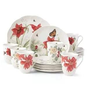 18pcs Beliebte Großhandel Schmetterling Muster Porzellan teller und Becher Abendessen Set Keramik Geschirr