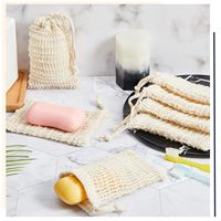 Pochette à savon en coton et chanvre 100% naturel avec cordon de serrage, sacs à savon en maille exfoliants, gants de bain, éponges exfoliantes pour la douche