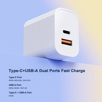 Pengisi daya perjalanan, PD 20W Qc3.0, pengisian cepat, Tipe C + USB a adaptor, daya pengisian cepat, pengisi daya perjalanan bersertifikasi CE untuk iphone