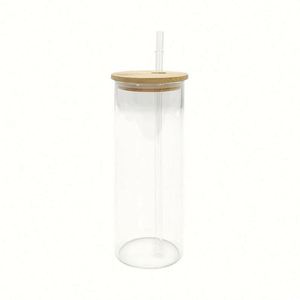 Bouteille d'eau en verre en forme de canette de bière 18 oz, gobelet vierge pour sublimation, gobelet transparent 18 oz, bocal Mason avec couvercle et paille - Product Image 2