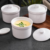 Pot à ragoût en céramique blanche avec couvercle, petit bol à soupe en porcelaine, tasse à vapeur pour œufs et crème, bol de service pour desserts à domicile, hôtel, restaurant