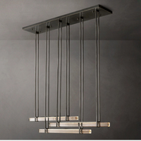 Lustre linéaire triple barre en cristal K9, luminaire suspendu LED long et moderne pour îlot de cuisine et salle à manger