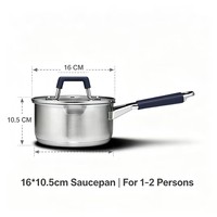 Casserole Premium en Acier Inoxydable Triple Couche 16cm avec Couvercle en Verre, Poignée Anti-Chaleur, Compatible Induction et Tous Types de Chaleur, Lavable au Lave-Vaisselle