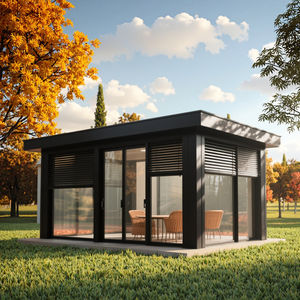 Econômico preto elétrico pérgula com vidro porta para o céu azul e nuvens brancas - Product Image 1