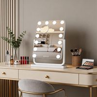 Miroir de maquillage à 14 ampoules LED 360° °   Miroir de maquillage rotatif pour table de toilette et chambre à coucher