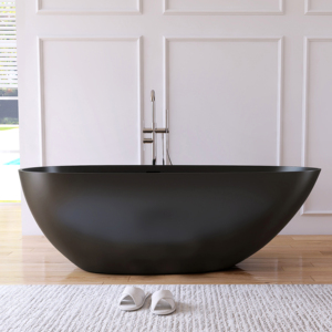 Baignoire autoportante ovale de luxe en résine de pierre à surface solide, modèle Hotel Black Overflow, pour la vente en gros, fournisseur - Product Image 1