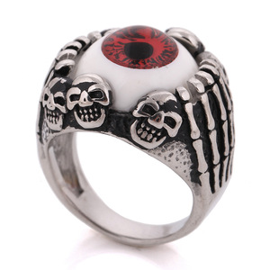 Anillo de Acero Inoxidable con Diseño de Esqueleto y Ojo Turco para Hombre, Joyería de Halloween, Engaste de Bisel de 21MM, Forma Geométrica, Color Acero - Product Image 3