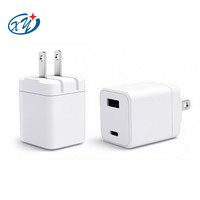Cargador PD XY de 30W Máx., 5V3A 9V 3A 12V 2.5A 15V 2A 20V 1.5A, Adaptador de Carga Rápida con Doble Puerto USB-C y USB-A y Enchufe Plegable