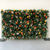 Panneau mural élégant de feuilles vertes et de roses roses artificielles pour la décoration de mariage et de fêtes