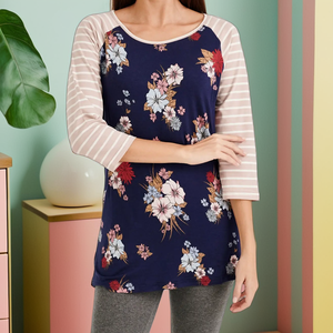 Venta al por mayor de moda Floral Pullover Tops para maternidad y lactancia Cómodo Modal Camisetas Estilo Casual para el verano - Product Image 1