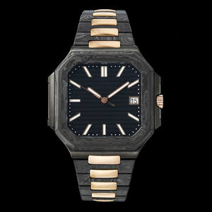 Montre mécanique automatique de luxe pour homme, grade 5A, avec accent en or rose octogonal, boîtier en fibre de carbone, affichage de la date, montre-bracelet - Product Image 1