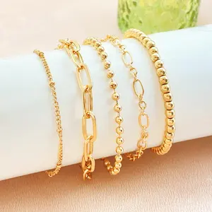 Benutzer definierte Schmuck Großhandel Mode Armband Set Ovale Perlenkette vergoldet Klassische Armbänder Set für Frauen