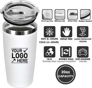 Mug de voyage isotherme en acier inoxydable de 20 oz avec couvercle anti-fuite, personnalisable avec logo, idéal pour le café ou comme cadeau, modèle Golf Ball Tumbler - Product Image 3