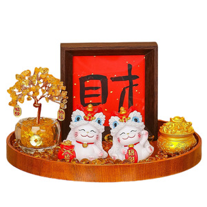 Chinese Style Lion Dance Decor <b>Set</b> Resin <b>Crystal</b> Money Tree Round Tray For Chinese New Year Home Decoration Gift - Product Image 3