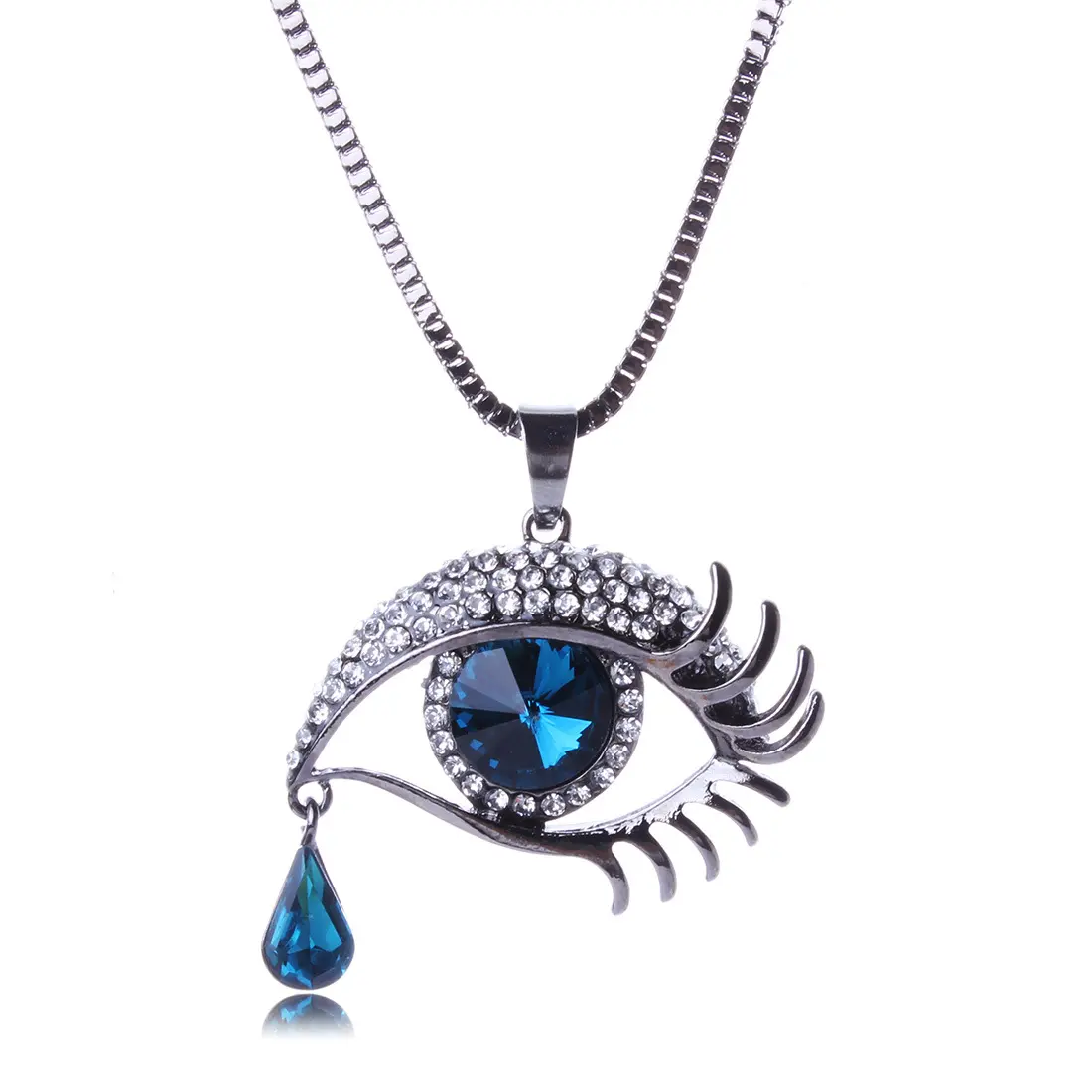 Collier en forme de diamant pour les yeux d'ange, longue chaîne de chandail, bijoux en cristal, vente en gros,