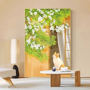 Tableau mural rectangulaire sur toile à l'huile, style nordique, motif chat, décoration minimaliste pour salon, chambre et bureau - Product Image 1