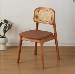 Custom-designed commercial leather-<b>padded</b> wooden coffee <b>chairs</b> with modern convertible portable rattan backrests for dining room - Product Image 6