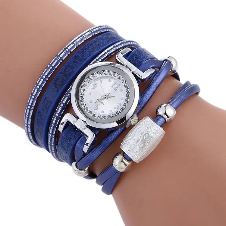 New Vintage Style WW125 Print Love Leather Strap Women Wrap Watch Quartz Bracelet Crystal Watches