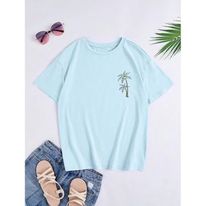Camiseta gráfica para mujer FOXA, camiseta de verano de algodón de manga corta con estampado floral para la playa, tops transpirables para vacaciones - Product Image 3