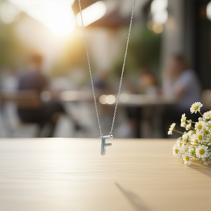 Collana in Acciaio Inossidabile con Ciondolo Lettera F Monofacciale da 1CM, Gioielli Moda Donna - Product Image 2