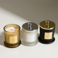Pot à bougie en verre noir de luxe avec couvercle, faible quantité minimale de commande, 220 ml, pour bougies d'aromathérapie domestiques