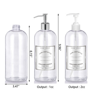 Paquete de 2 botellas de plástico dispensadoras recargables de 32oz con bombas de acero <span class=keywords><strong>para</strong></span> champú, acondicionador, gel de baño, <span class=keywords><strong>jabón</strong></span> <span class=keywords><strong>líquido</strong></span> <span class=keywords><strong>para</strong></span> <span class=keywords><strong>manos</strong></span>, loción - Product Image 3