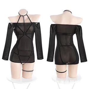 Sexy see-through bodycon skirt, hot strappy uniform, seductive three-piece set - Product Image 5