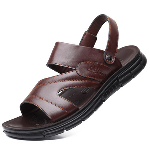 Sandales en cuir à brides croisées pour hommes, fermeture élastique, marron, taille 48 49 50, extra larges, confortables, pour la plage - Product Image 1