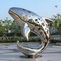 Sculpture de dauphin et de baleine en acier inoxydable poli sur mesure XINGYUE pour l'extérieur, revêtement couleur PVD, gravure laser pour aménagement paysager