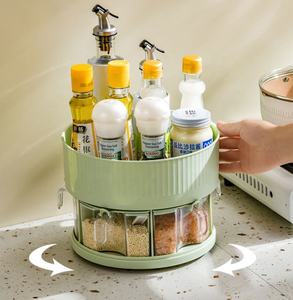 Estante de almacenamiento de plato giratorio de doble capa para cocina casera, caja de almacenamiento de plástico transparente de condimentos, suministros de inyección - Product Image 4