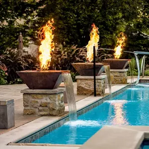 Garden corten steel fire pit waterfall fire pit waterfall bowl luxury natural gas fire pit outdoor