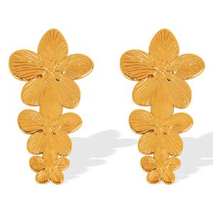Pendientes florales chapados en oro de acero de titanio, joyería elegante para mujer EH737 - Product Image 5