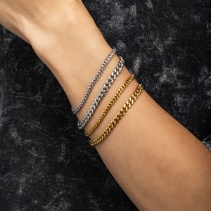 Cadenas de Eslabones Cubanos Miami de 3 mm, Resistentes al Agua, para Hombre, Chapadas en Oro Real de 18K, Acero Inoxidable, Joyería Hiphop, Pulseras Unisex para Mujer - Product Image 3