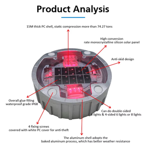 Borne lumineuse solaire circulaire <span class=keywords><strong>LED</strong></span> encastrée, étanche IP68, en aluminium, clignotante, pour allée, quai, trottoir, <span class=keywords><strong>rampe</strong></span> - Product Image 2