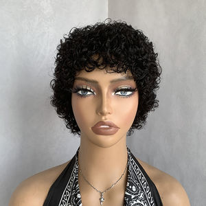 Perruque Courte <span class=keywords><strong>Afro</strong></span> Frisée Kinky Brésilienne en <span class=keywords><strong>Cheveux</strong></span> Humains avec Frange, Faite à la Machine, <span class=keywords><strong>Coupe</strong></span> Pixie Courte Marron pour Femmes Noires – Vente en Gros - Product Image 5