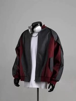 Blouson en cuir PU pour homme, style décontracté et ample, avec logo frontal, idéal pour le printemps, fermeture éclair