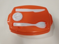 Boîte à lunch Bento en PP de 950 ml avec fourchette et couteau intégrés, récipient à sauce, 3 compartiments, boîte de rangement alimentaire divisée, compatible micro-ondes