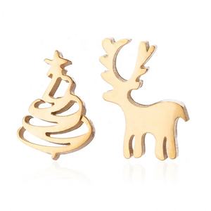 Pendientes de Acero Inoxidable con Diseño de Alce Navideño, Diseño Asimétrico de Animales, Piedra Natural, Estilo Europeo Americano para las Fiestas - Product Image 1