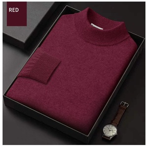 Jersey de lana de mohair de Invierno en Blanco de ganchillo liso negro con cuello redondo suéter de punto de Cachemira para hombres - Product Image 4