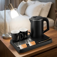 Ketel Listrik Stainless Steel Dinding Ganda 1L Mewah dengan Set Nampan Sajian untuk Hotel & Rumah Tangga