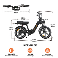 Vélo électrique D50 250W 48V 18.2AH 20 pouces, double amortisseur, 7 vitesses, pneus larges, vélo électrique, autonomie de 50 km, Fatbike V20 pour les trajets en ville