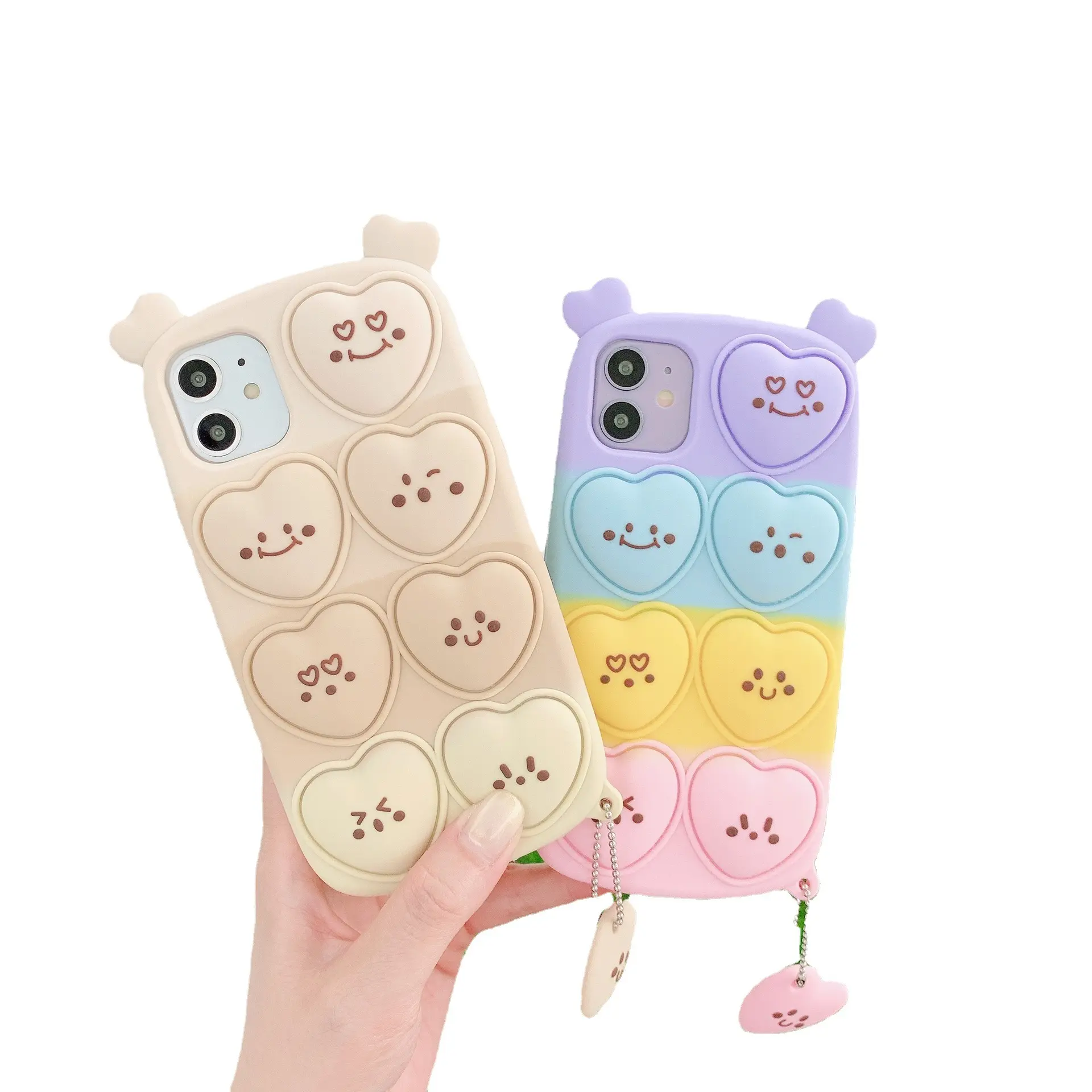 Cute Bear Relive Stress Pop Fidget Toys Push It Bubble Silicone Phone Case For Iphone 6 6s 7 8 Plus X XR XS 11 12 Pro Max Cover