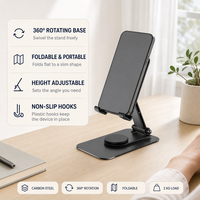 Support de téléphone en acier au carbone 360 °   Support rotatif pliable réglable en hauteur antidérapant pour tablette, bureau, lecture, vente en gros